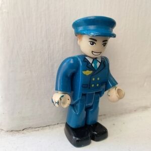Hape Railway Train Conductor w/ Blue Uniform 1.75" Tall Toy Figure